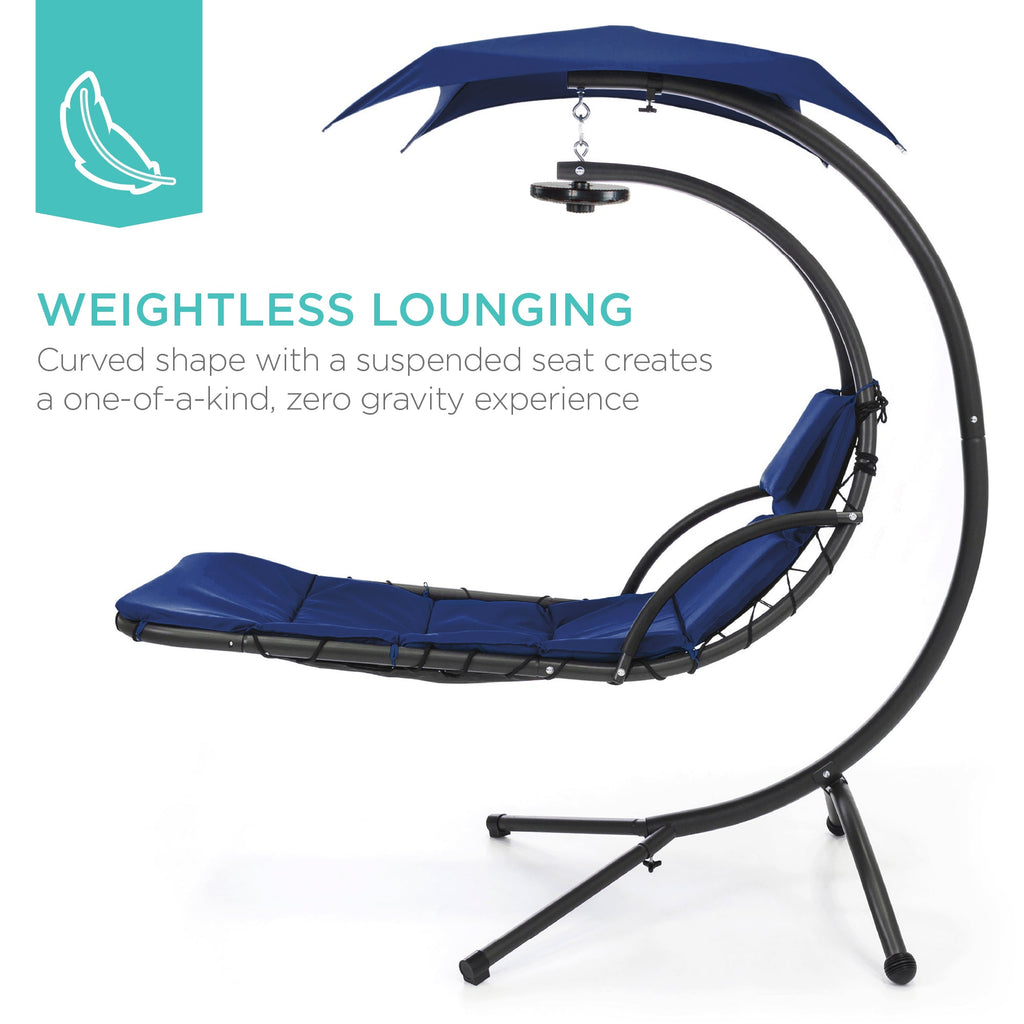 Curved Hanging Chaise with Canopy (Optional LED Light)