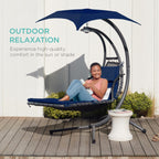 Curved Hanging Chaise with Canopy (Optional LED Light)