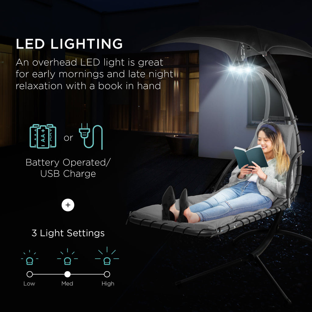 Curved Hanging Chaise with Canopy (Optional LED Light)