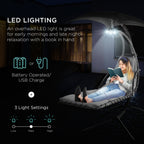 Curved Hanging Chaise with Canopy (Optional LED Light)