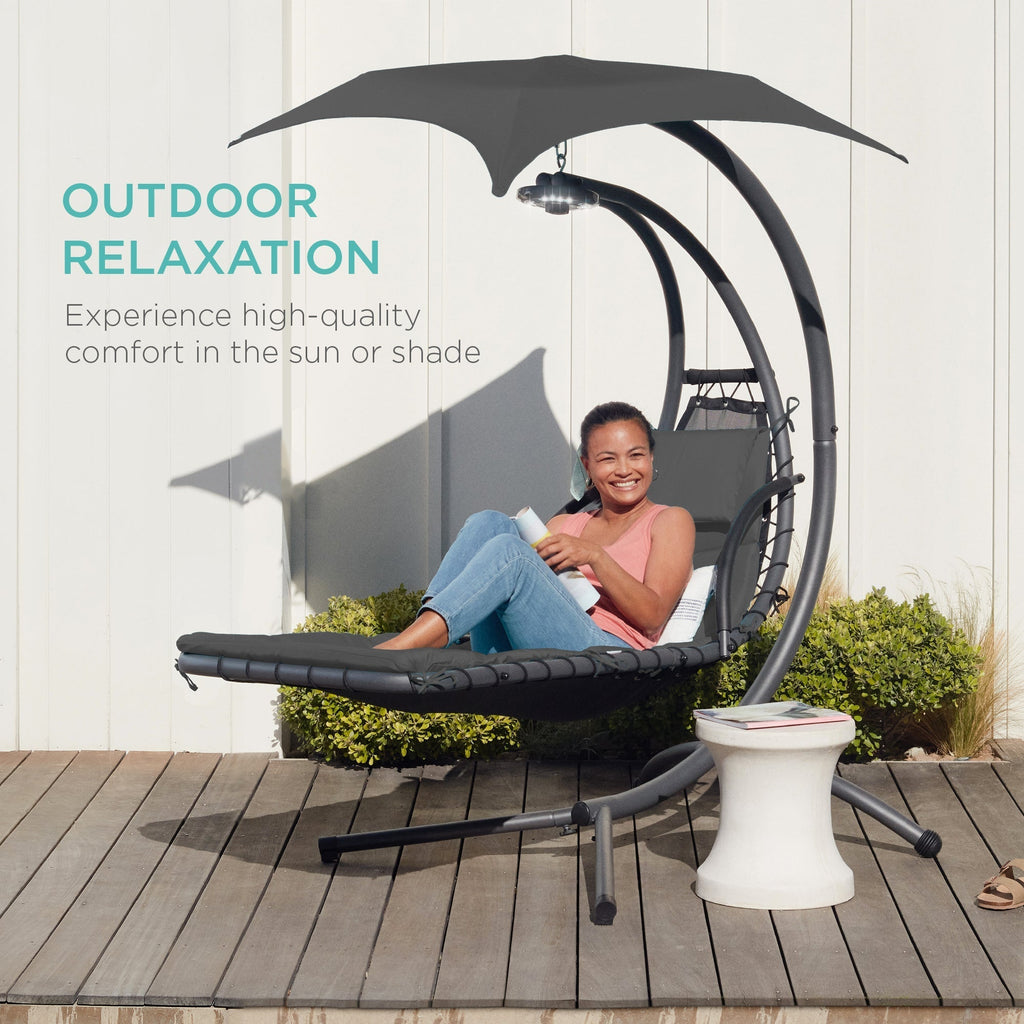 Curved Hanging Chaise with Canopy (Optional LED Light)