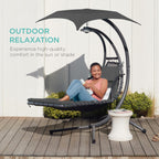 Curved Hanging Chaise with Canopy (Optional LED Light)