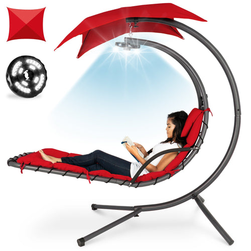 Curved Hanging Chaise with Canopy (Optional LED Light)