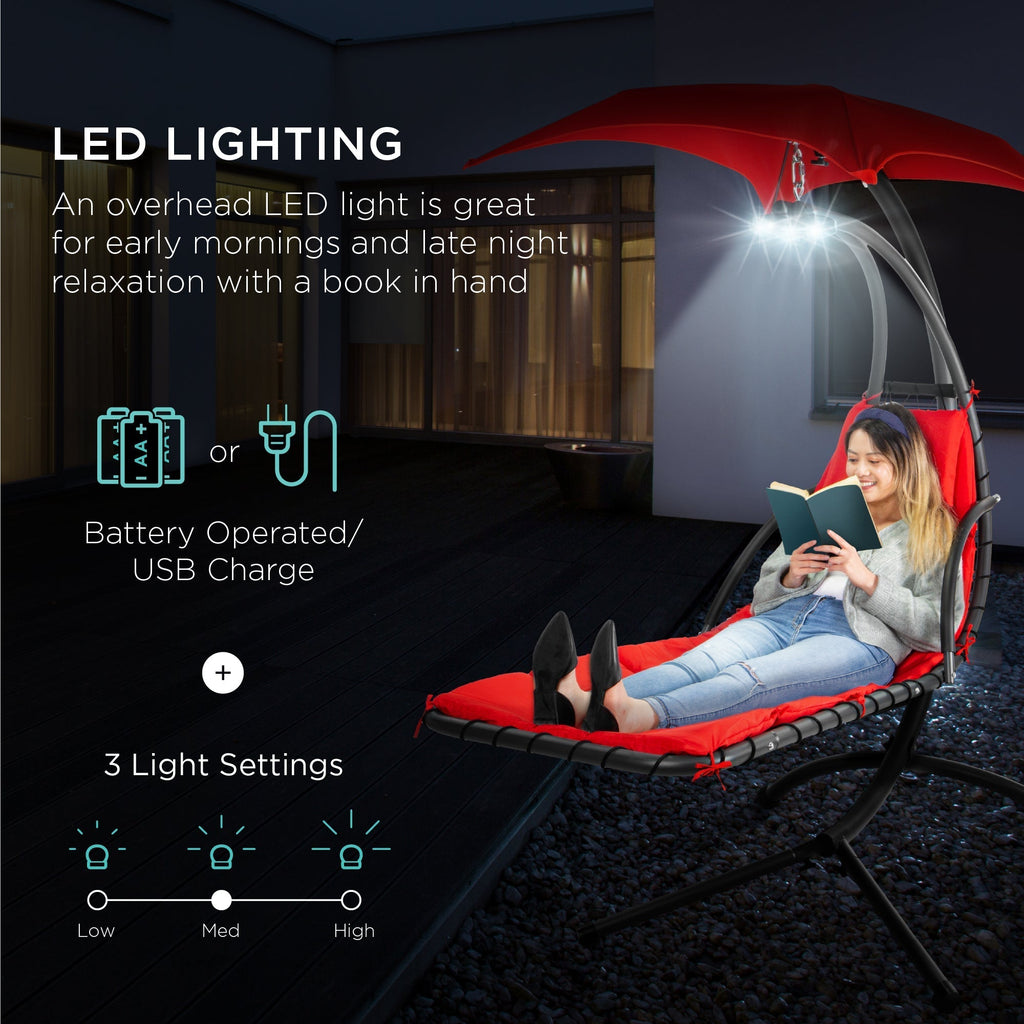 Curved Hanging Chaise with Canopy (Optional LED Light)