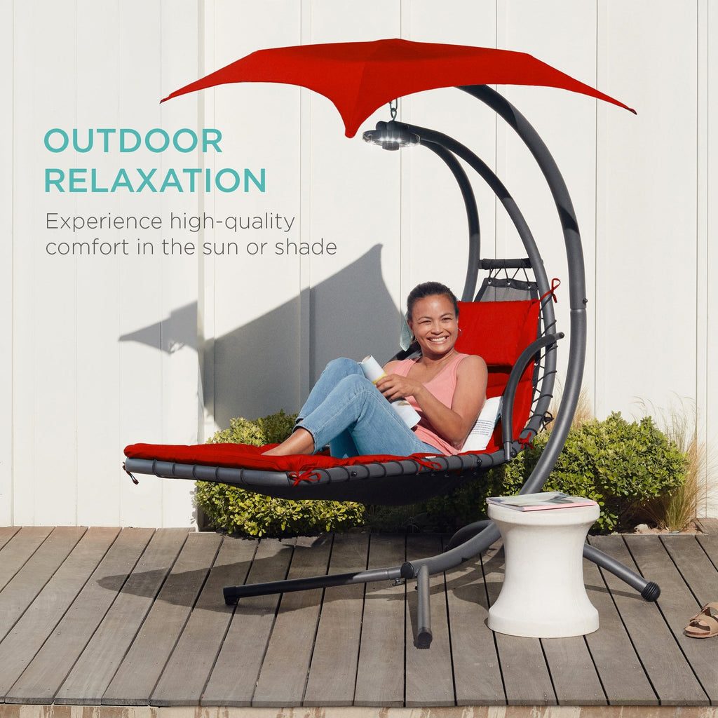 Curved Hanging Chaise with Canopy (Optional LED Light)