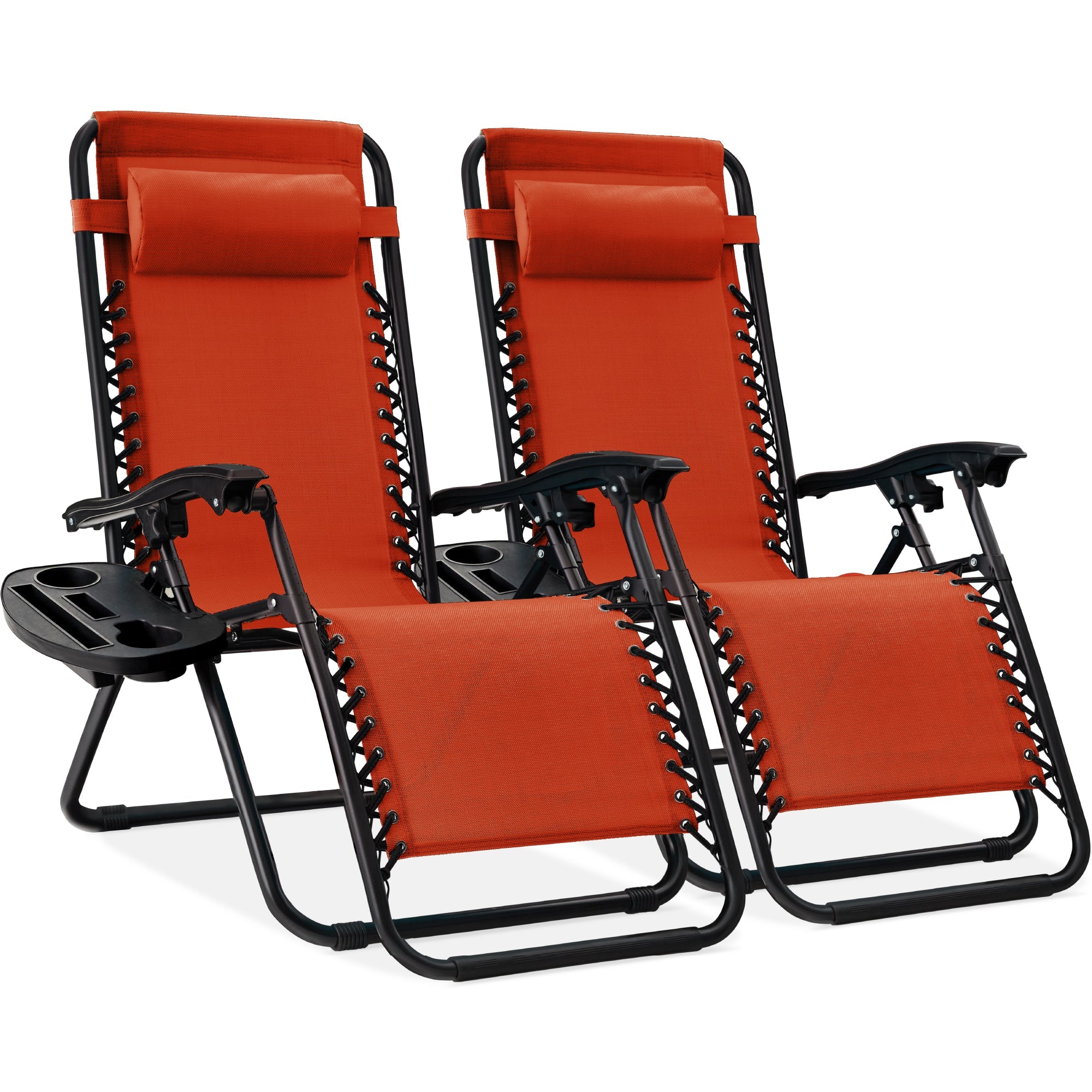 Pair of Adjustable Zero-Gravity Patio Recliners with Cup Holders