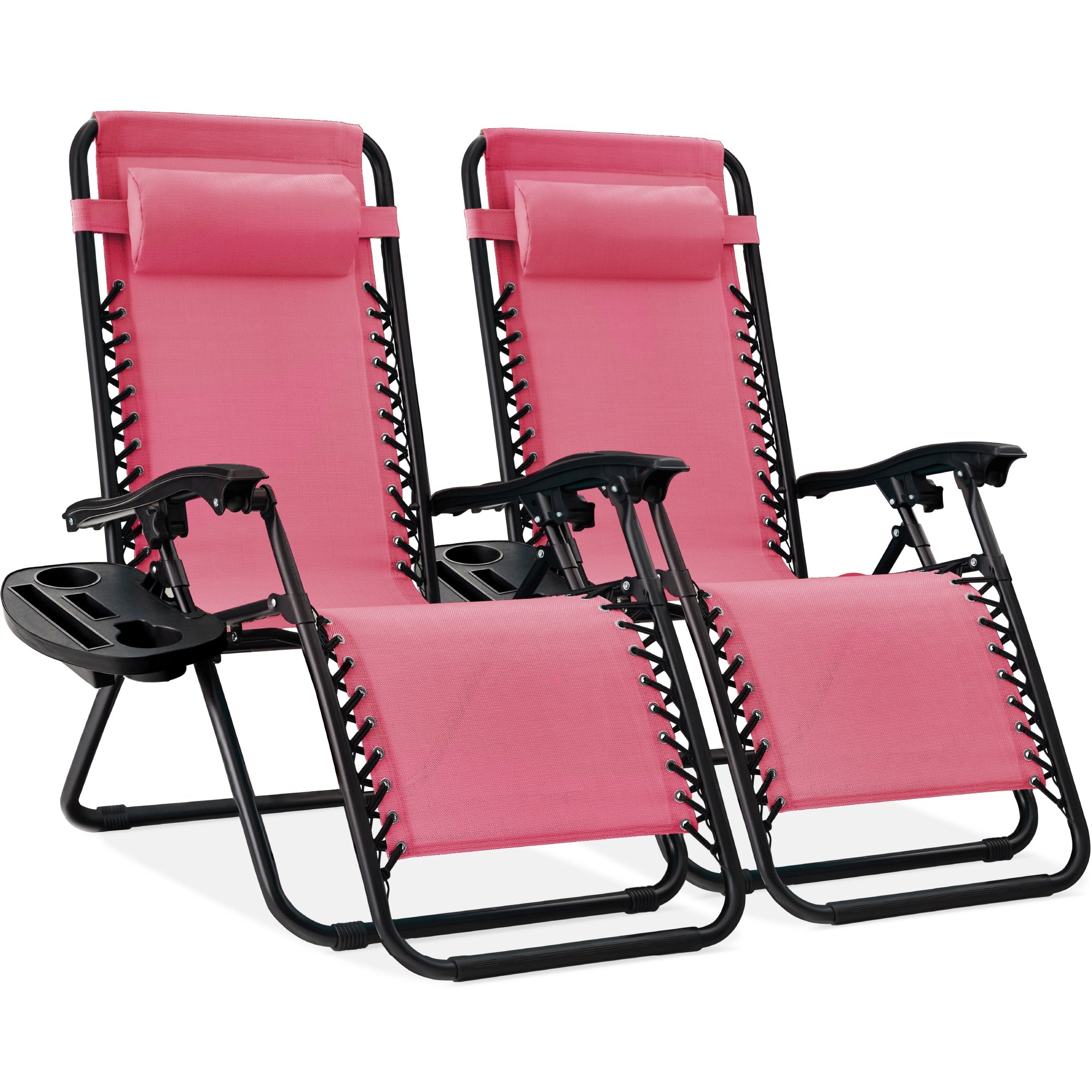 Pair of Adjustable Zero-Gravity Patio Recliners with Cup Holders