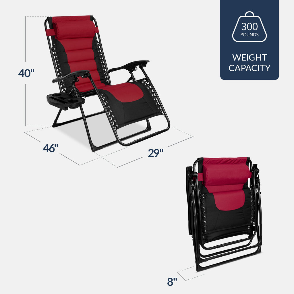 Luxurious Oversized Zero-Gravity Chair — Folding Recliner with Padded Comfort, Headrest and Side Tray