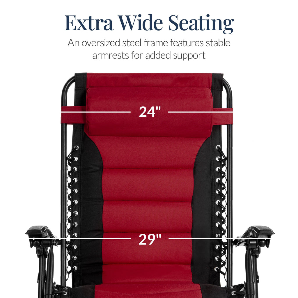 Luxurious Oversized Zero-Gravity Chair — Folding Recliner with Padded Comfort, Headrest and Side Tray