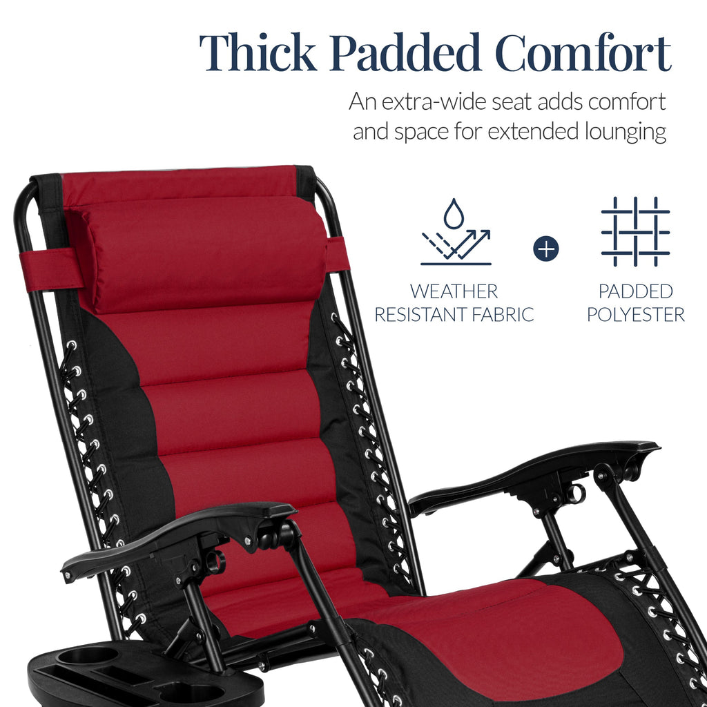 Luxurious Oversized Zero-Gravity Chair — Folding Recliner with Padded Comfort, Headrest and Side Tray