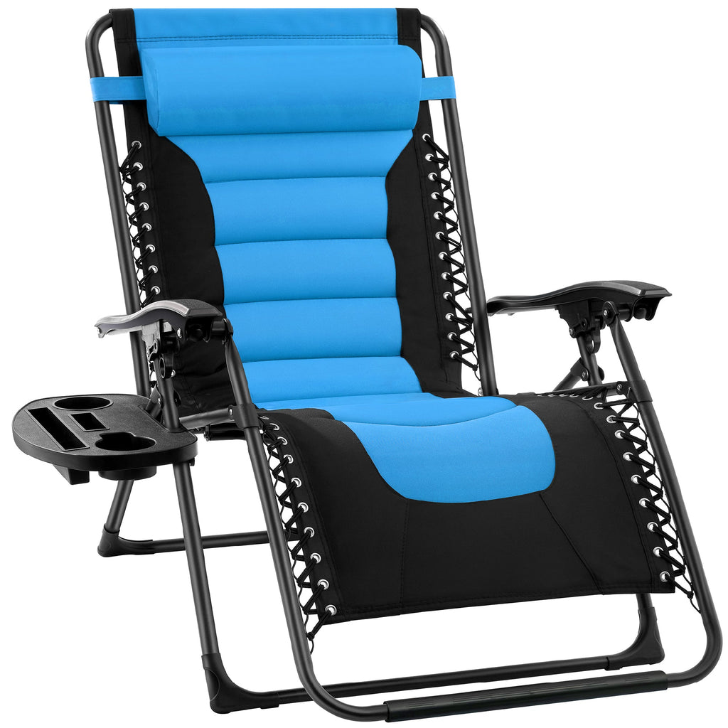 Luxurious Oversized Zero-Gravity Chair — Folding Recliner with Padded Comfort, Headrest and Side Tray
