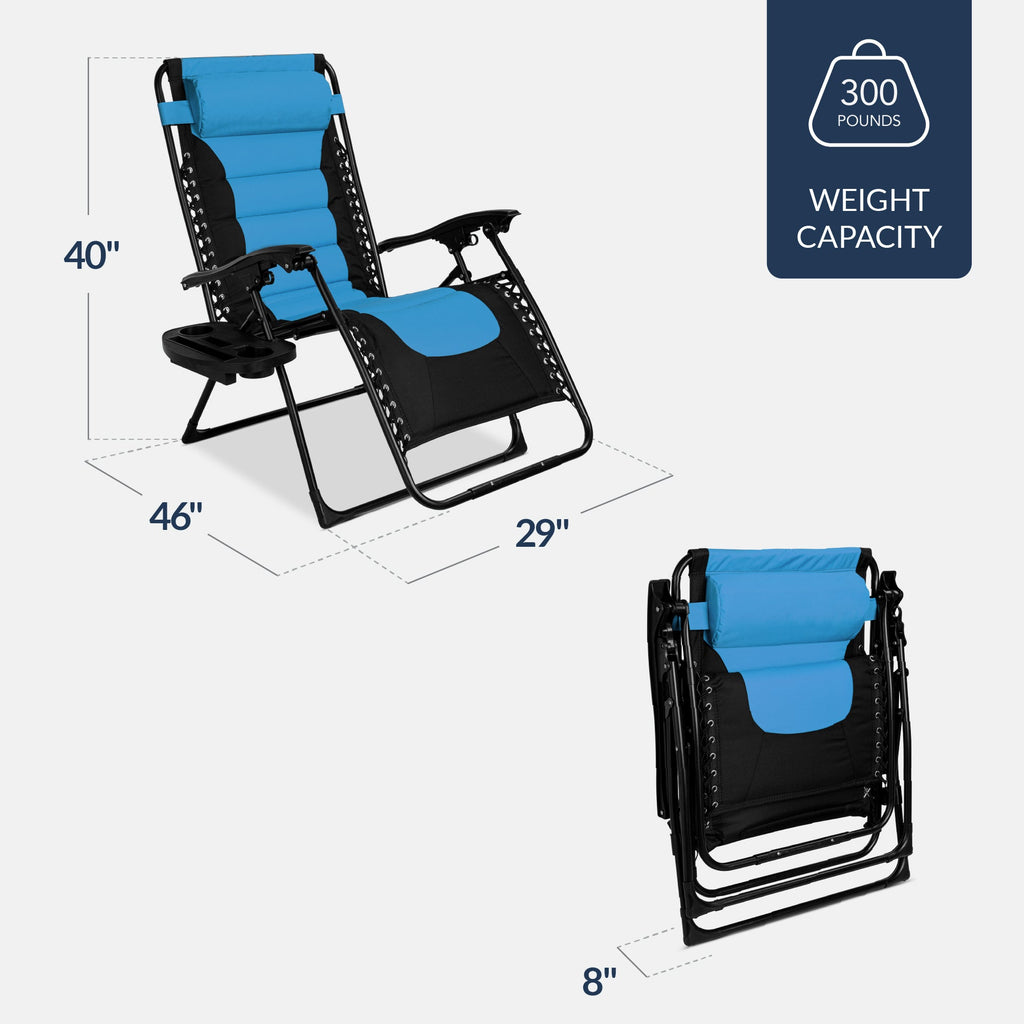 Luxurious Oversized Zero-Gravity Chair — Folding Recliner with Padded Comfort, Headrest and Side Tray