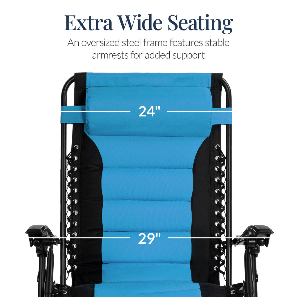 Luxurious Oversized Zero-Gravity Chair — Folding Recliner with Padded Comfort, Headrest and Side Tray