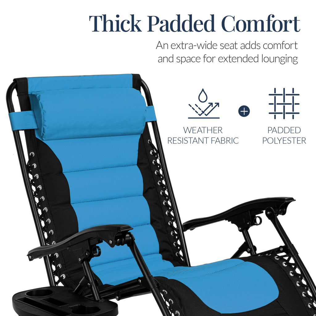 Luxurious Oversized Zero-Gravity Chair — Folding Recliner with Padded Comfort, Headrest and Side Tray