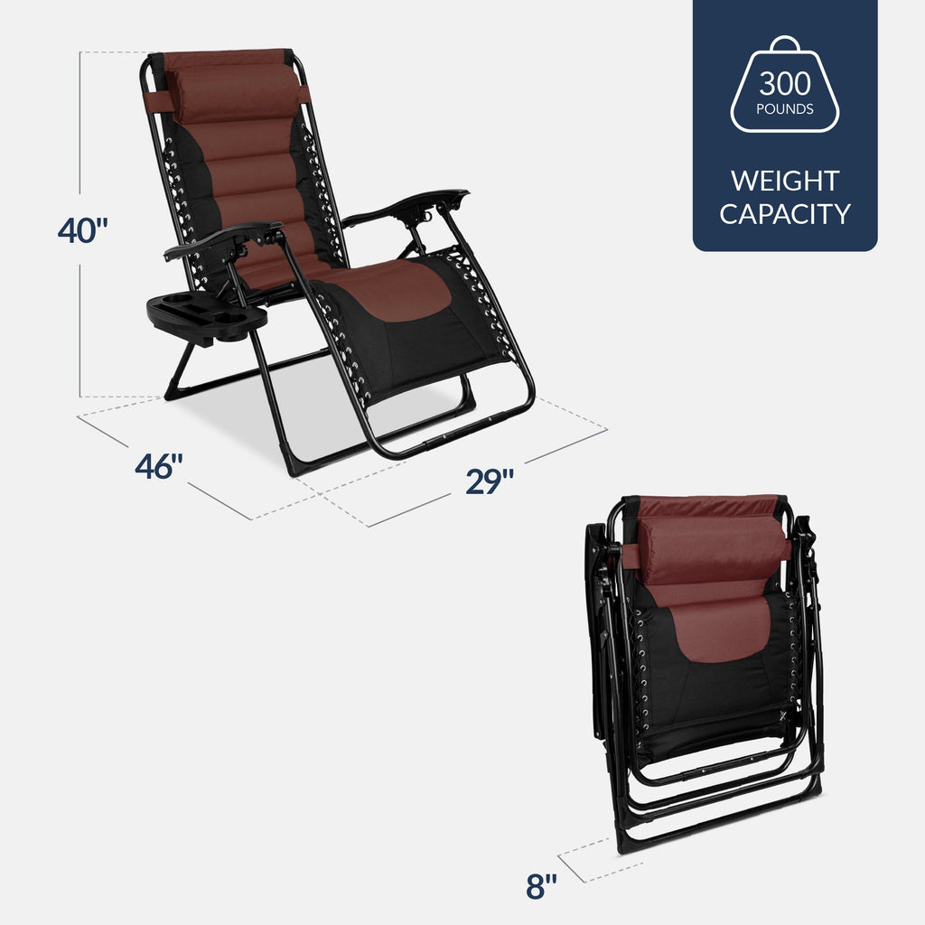 Luxurious Oversized Zero-Gravity Chair — Folding Recliner with Padded Comfort, Headrest and Side Tray