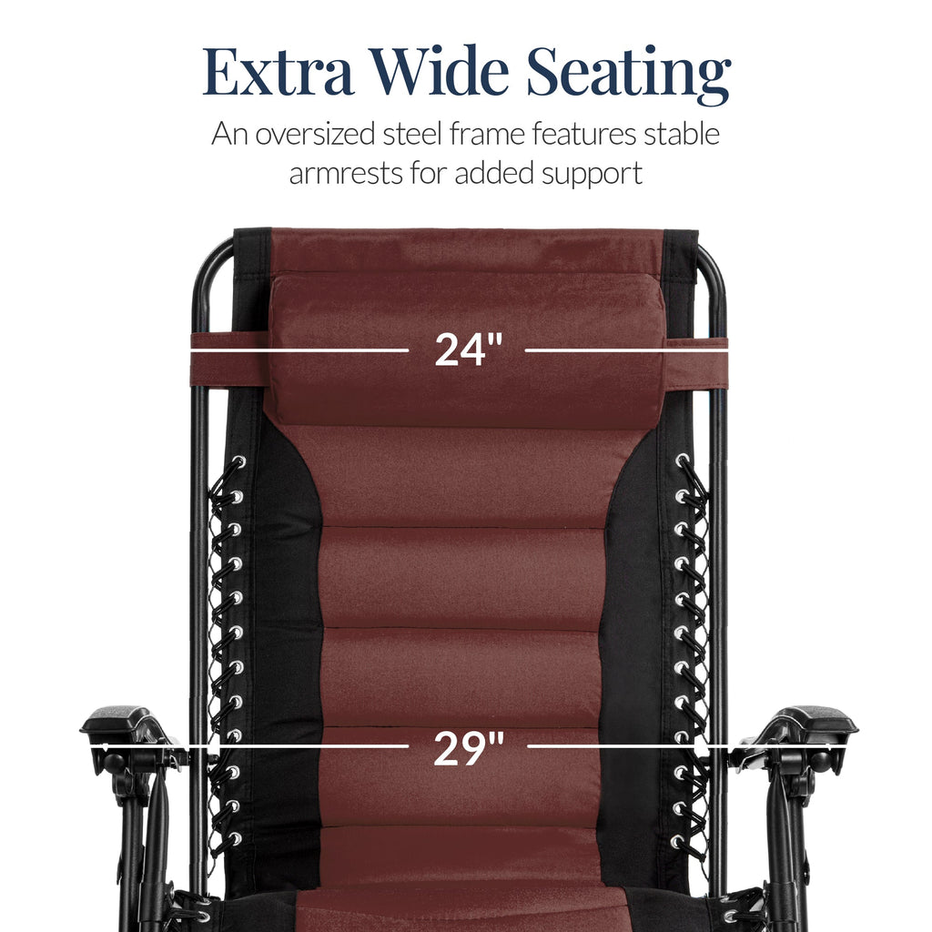 Luxurious Oversized Zero-Gravity Chair — Folding Recliner with Padded Comfort, Headrest and Side Tray