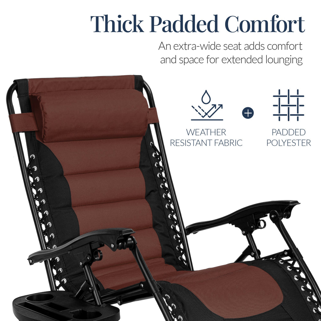 Luxurious Oversized Zero-Gravity Chair — Folding Recliner with Padded Comfort, Headrest and Side Tray