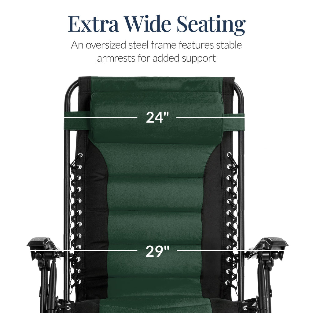 Luxurious Oversized Zero-Gravity Chair — Folding Recliner with Padded Comfort, Headrest and Side Tray