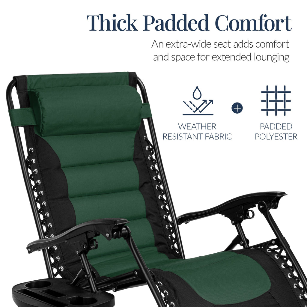 Luxurious Oversized Zero-Gravity Chair — Folding Recliner with Padded Comfort, Headrest and Side Tray