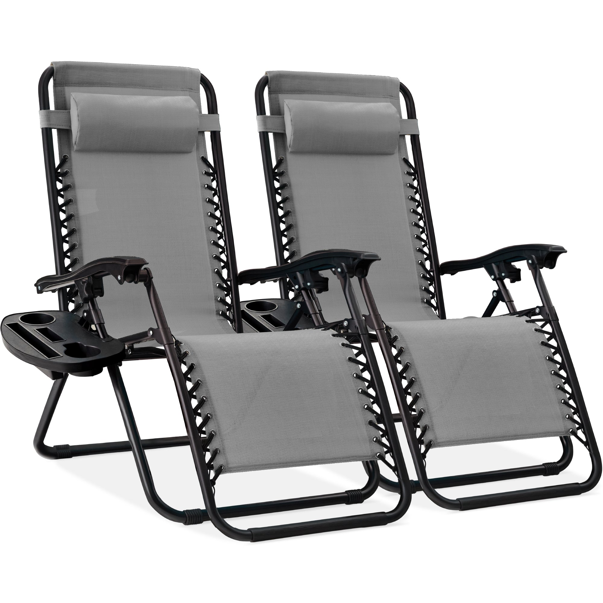 Pair of Adjustable Zero-Gravity Patio Recliners with Cup Holders
