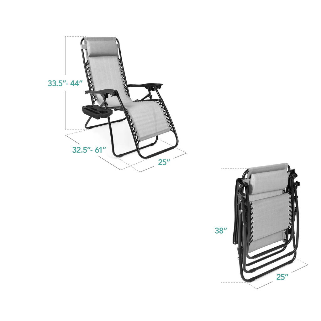 Zero Gravity Recliner Chairs - Set of 2 with Cup Holder Trays
