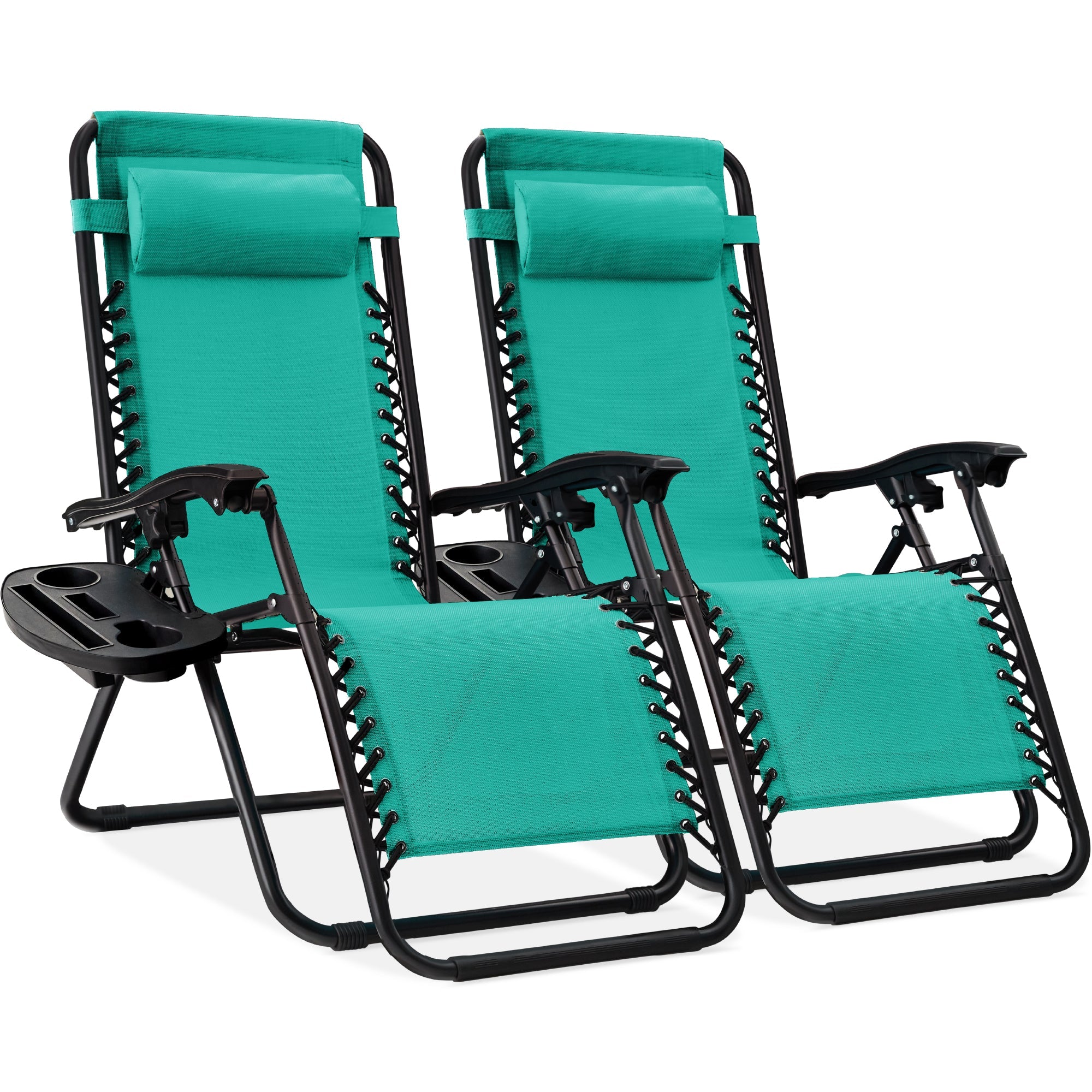 Pair of Adjustable Zero-Gravity Patio Recliners with Cup Holders