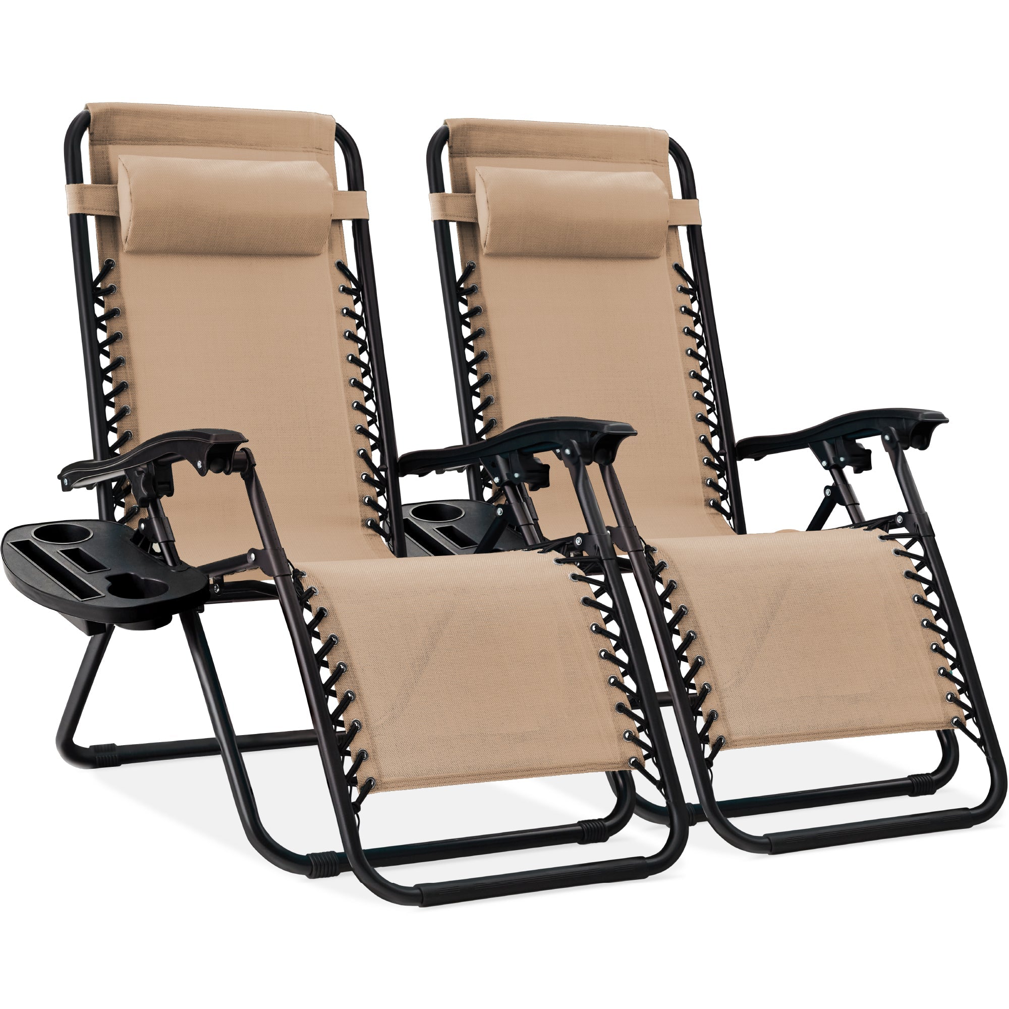 Pair of Adjustable Zero-Gravity Patio Recliners with Cup Holders