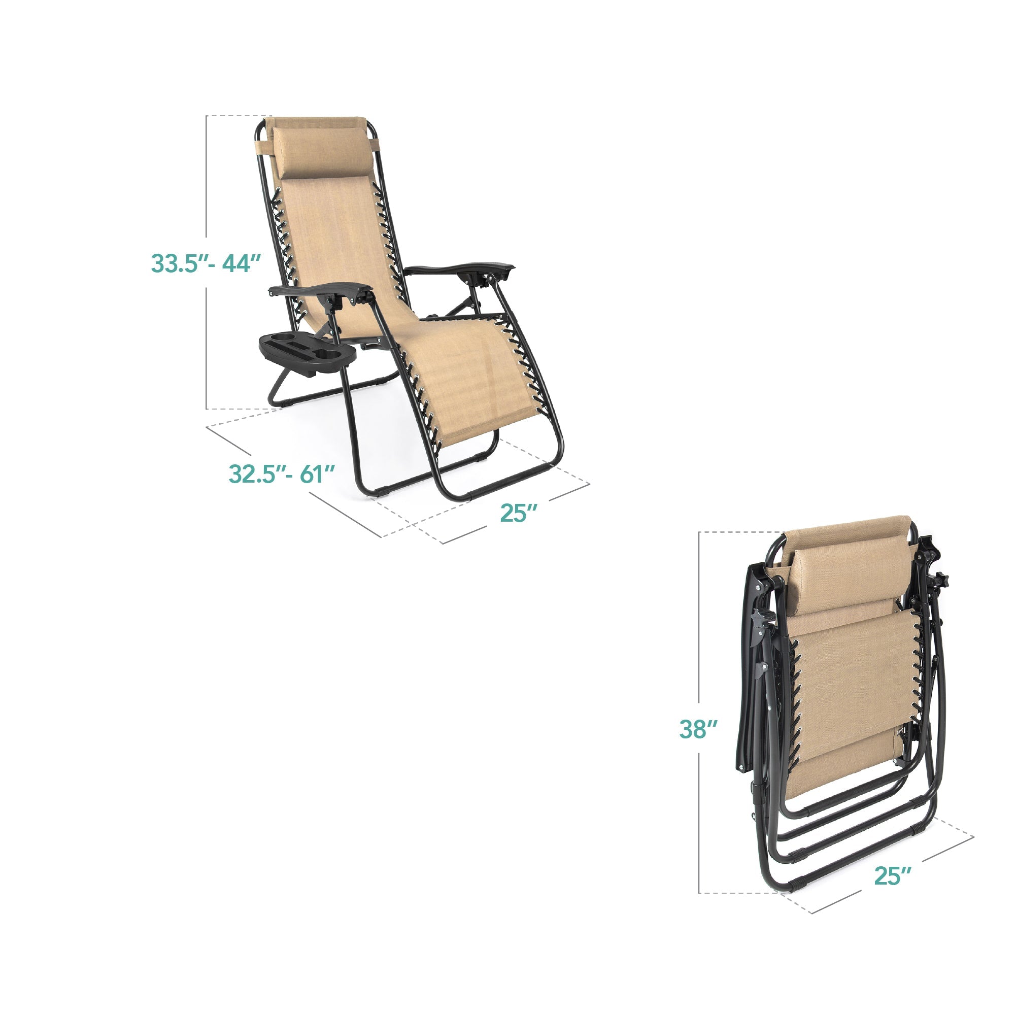 Zero Gravity Recliner Chairs - Set of 2 with Cup Holder Trays