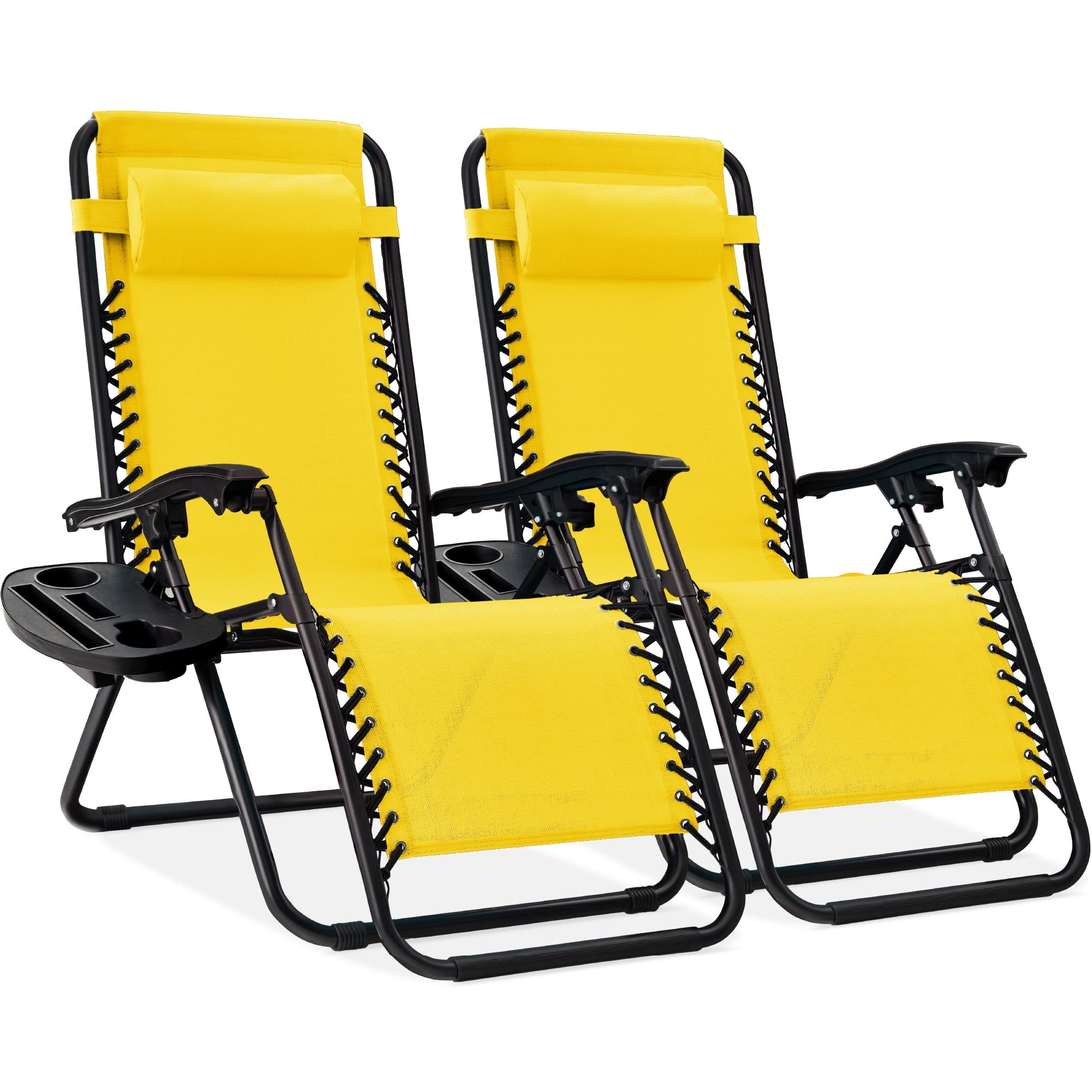 Pair of Adjustable Zero-Gravity Patio Recliners with Cup Holders