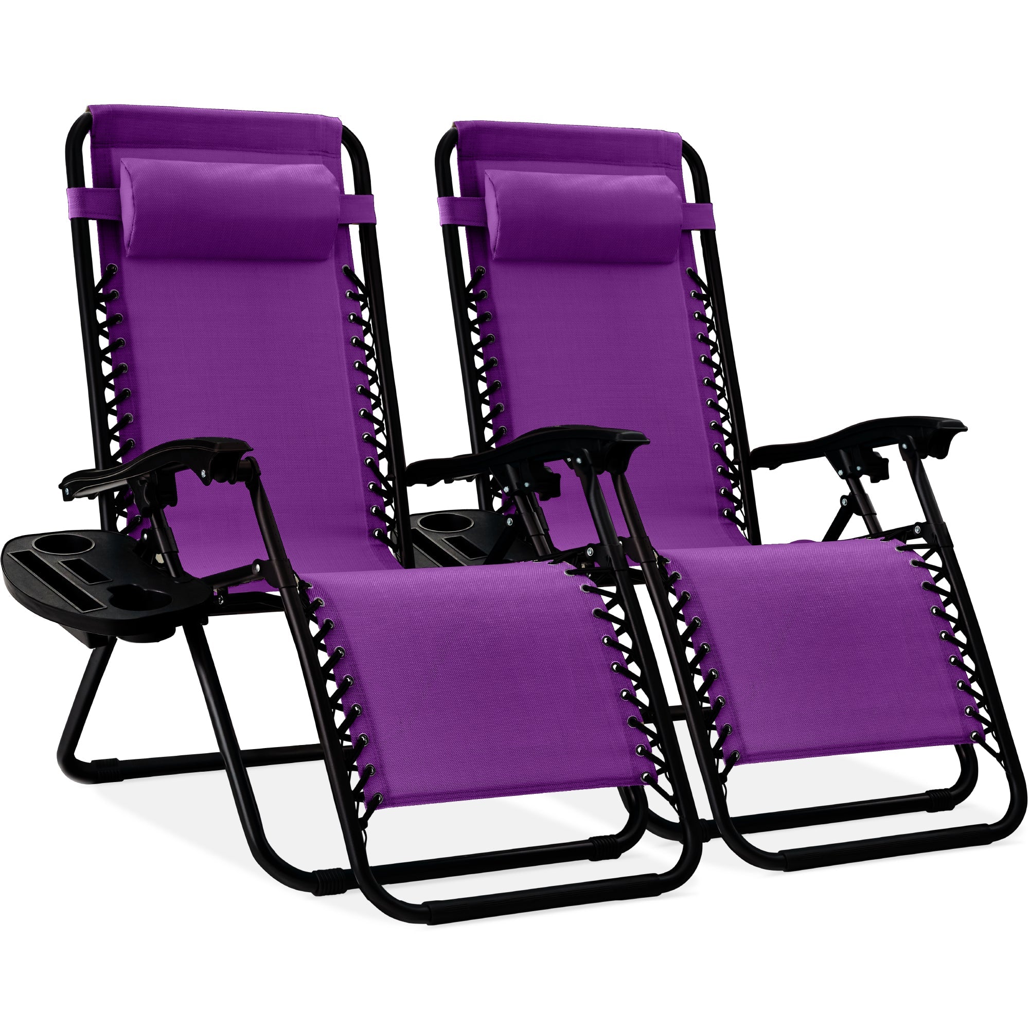 Pair of Adjustable Zero-Gravity Patio Recliners with Cup Holders