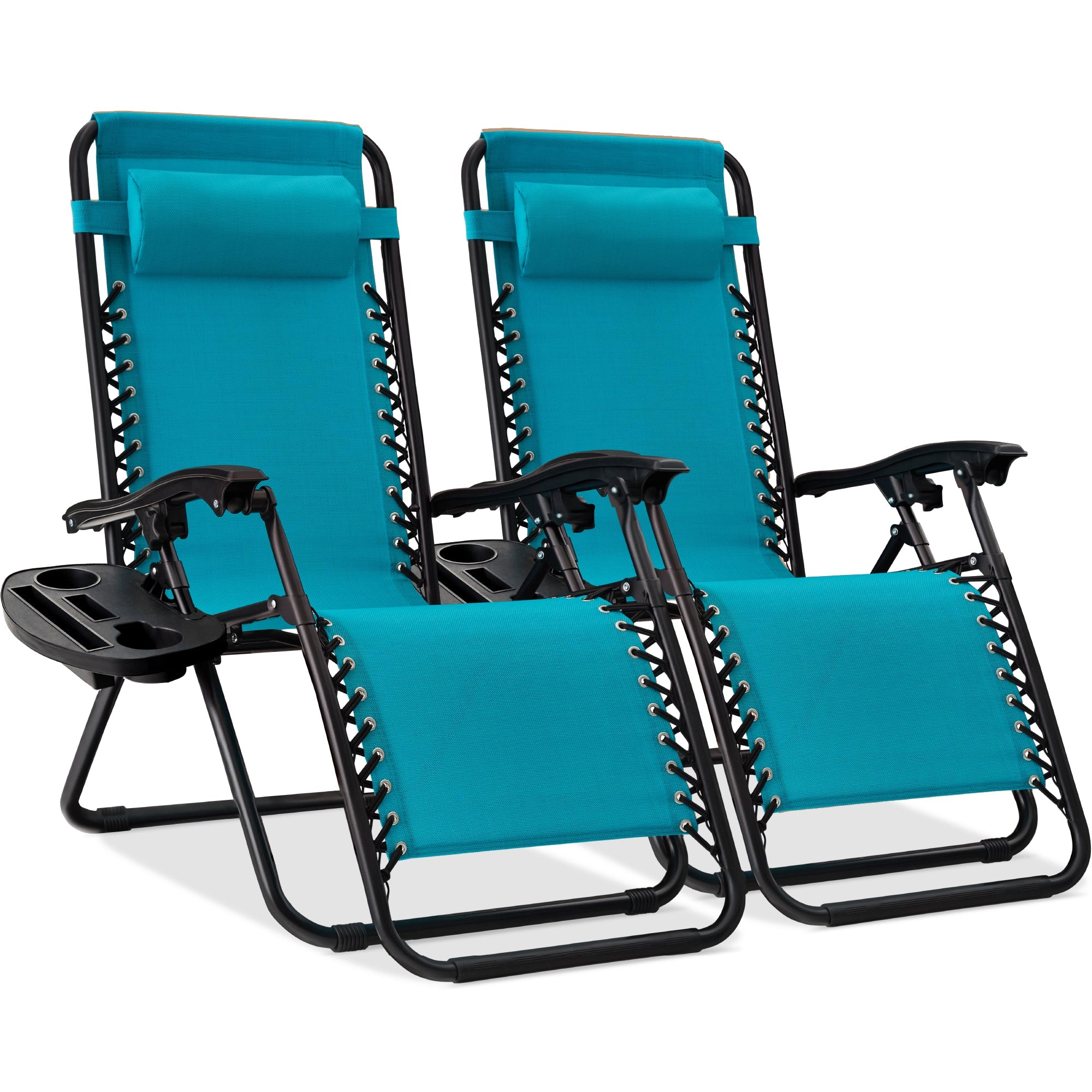 Pair of Adjustable Zero-Gravity Patio Recliners with Cup Holders