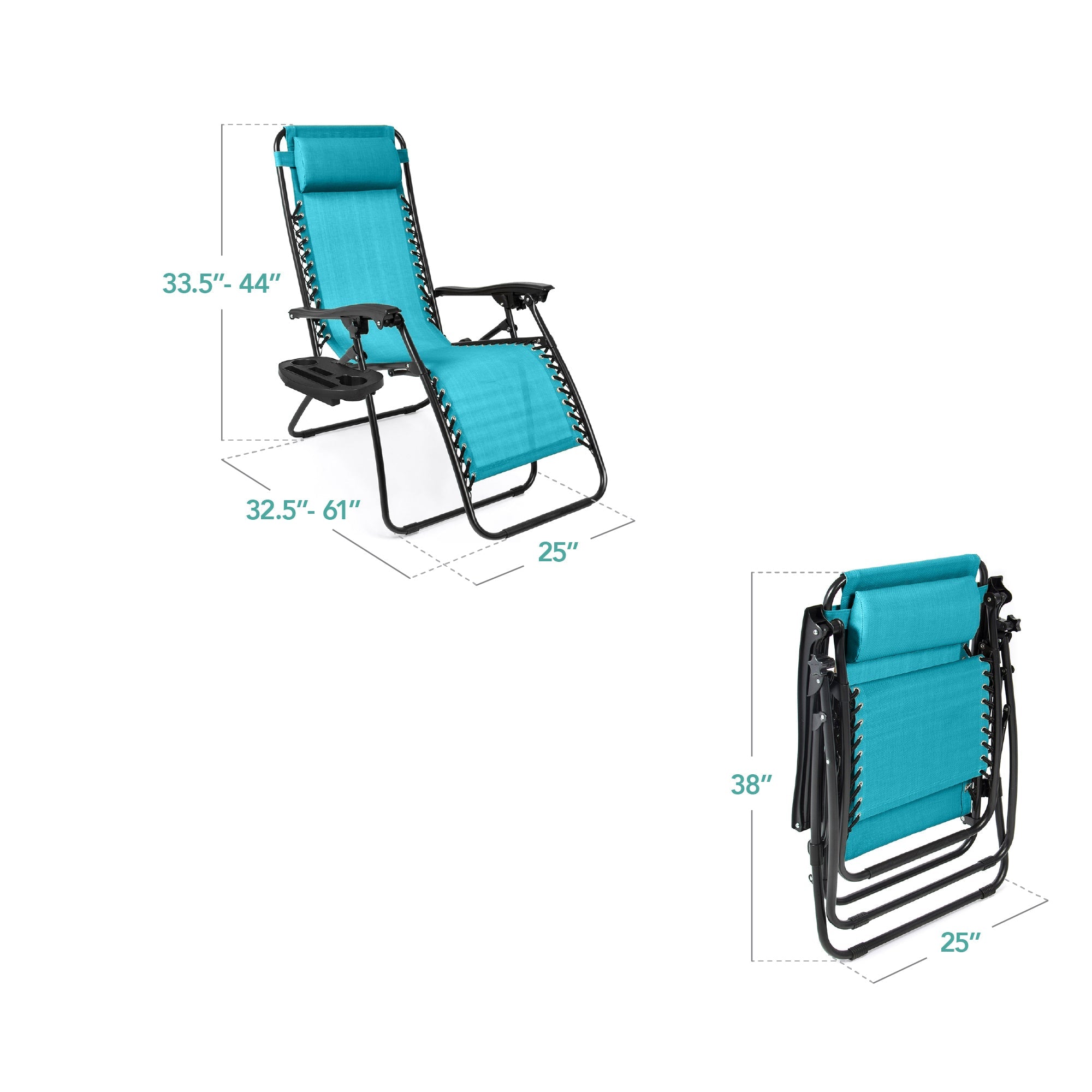 Pair of Adjustable Zero-Gravity Patio Recliners with Cup Holders