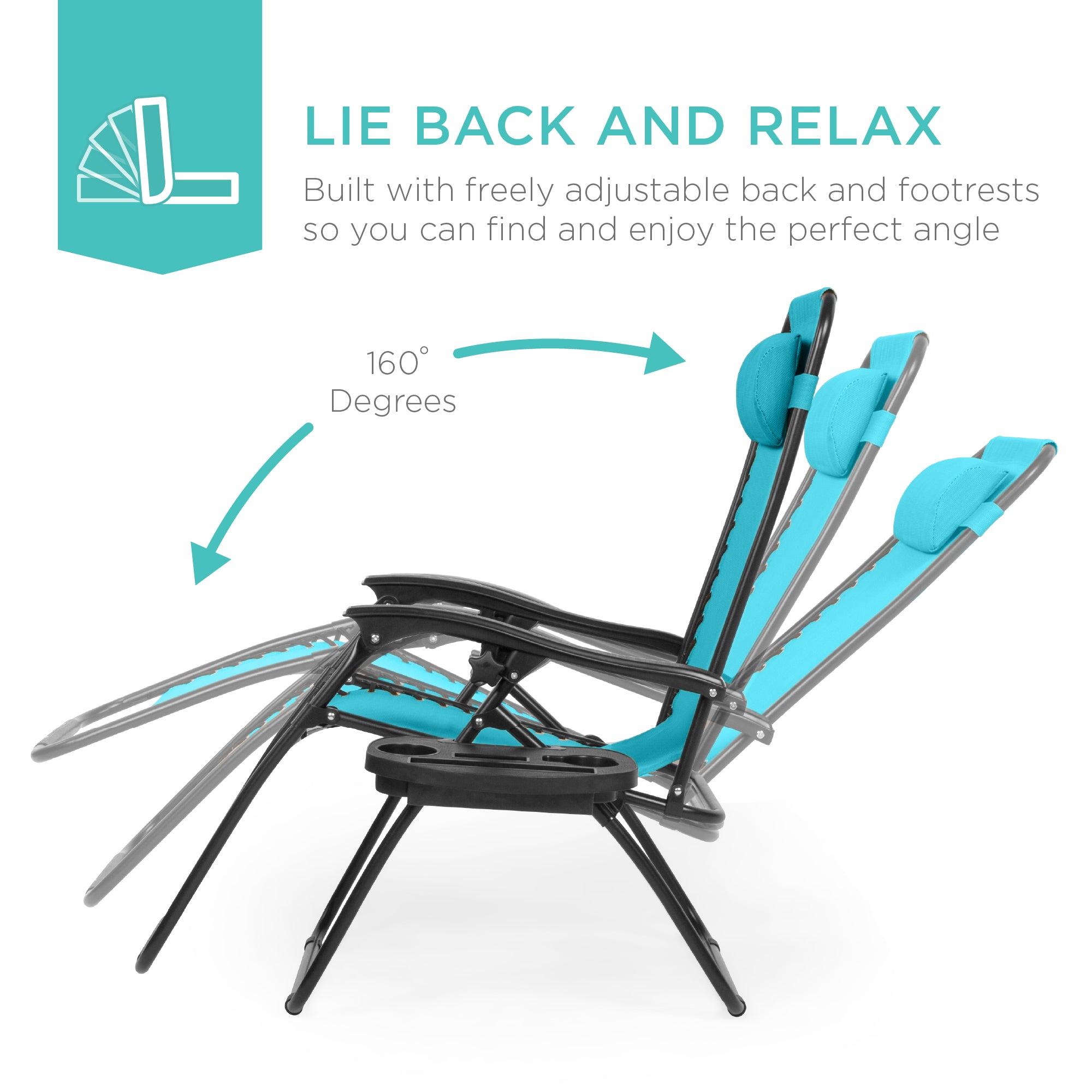 Pair of Adjustable Zero-Gravity Patio Recliners with Cup Holders