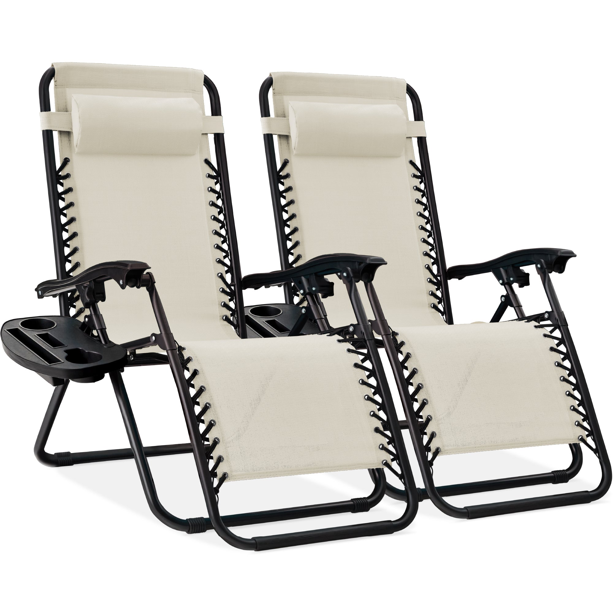 Pair of Adjustable Zero-Gravity Patio Recliners with Cup Holders