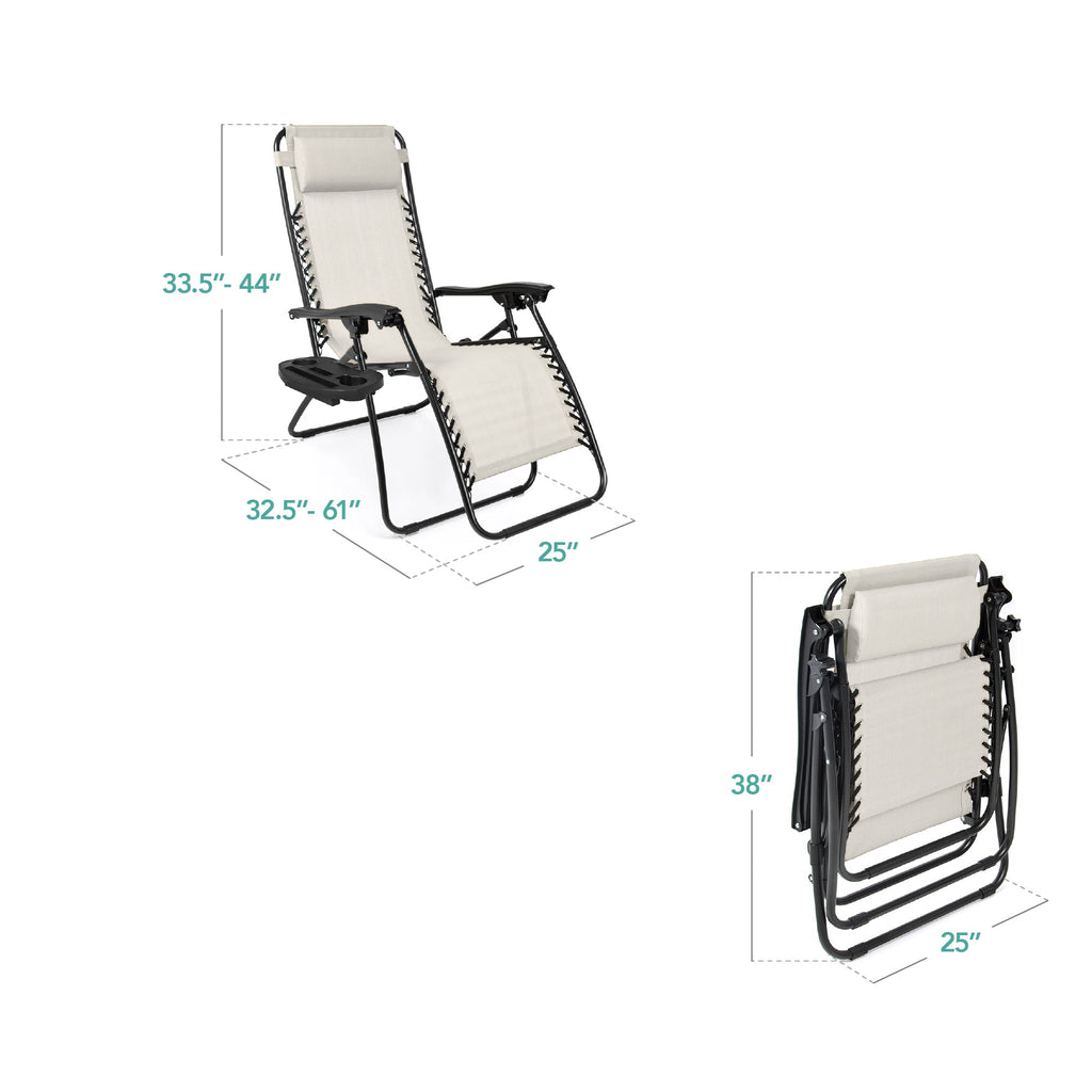 Zero Gravity Recliner Chairs - Set of 2 with Cup Holder Trays