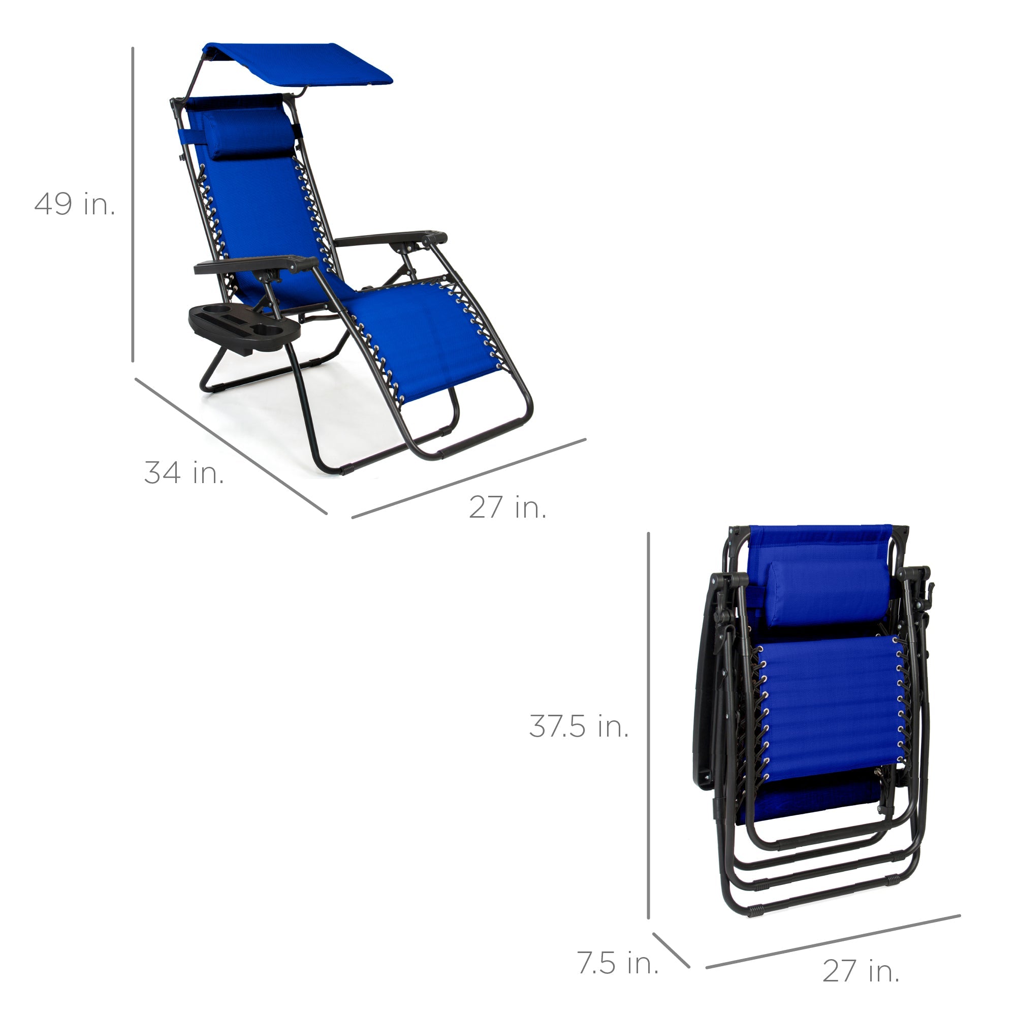 Foldable Zero-Gravity Patio Recliner with Canopy and Side Tray – The Ultimate Outdoor Lounge Chair