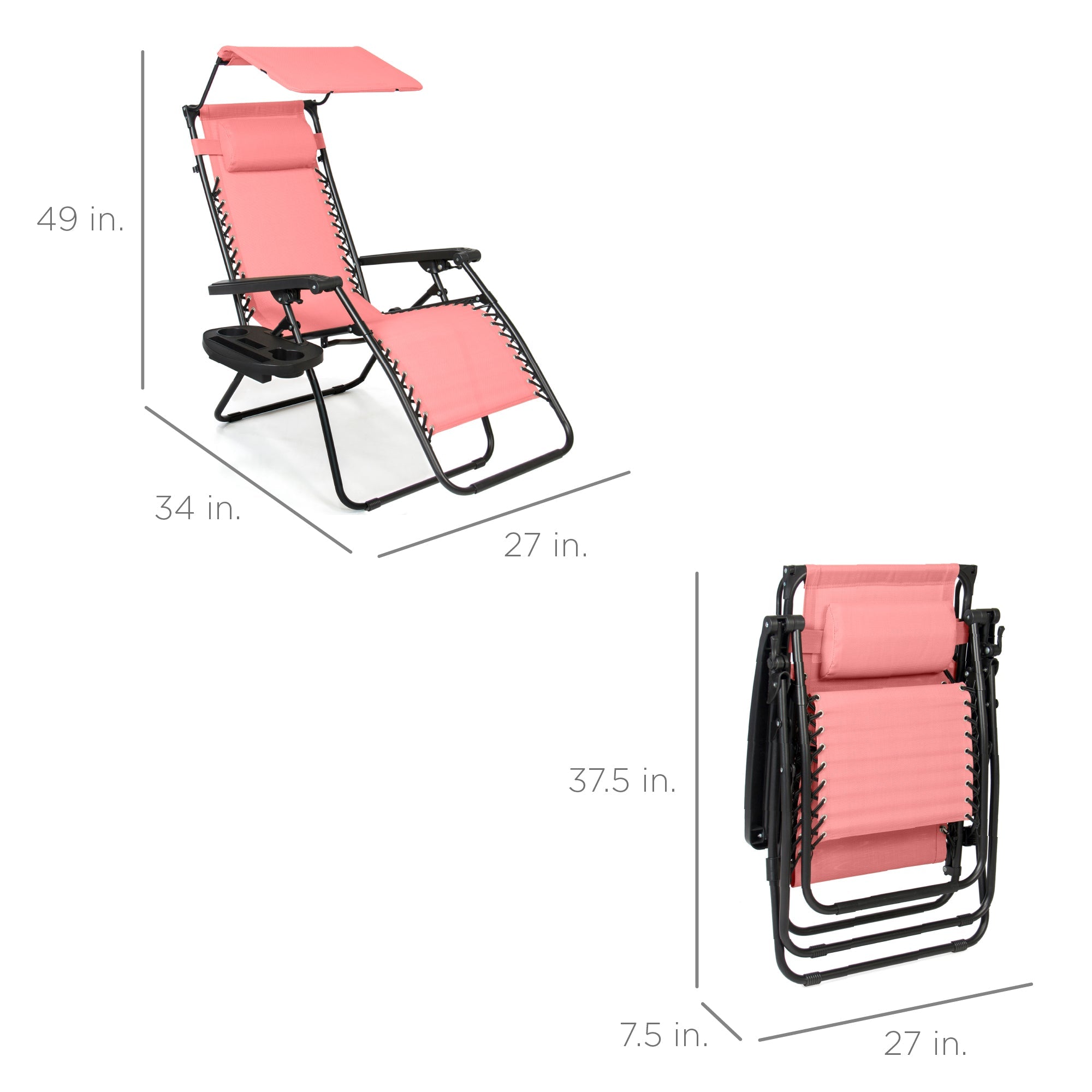 Foldable Zero-Gravity Patio Recliner with Canopy and Side Tray – The Ultimate Outdoor Lounge Chair