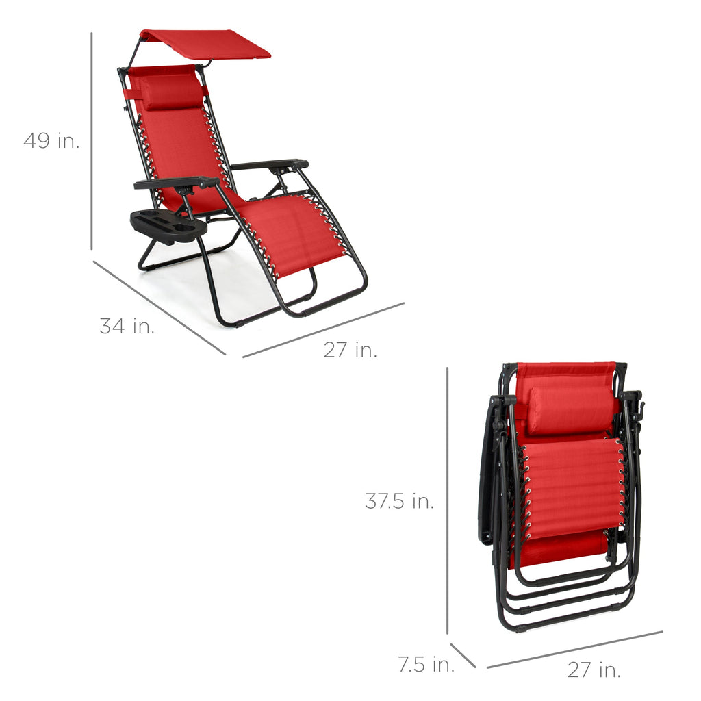 Foldable Zero-Gravity Patio Recliner with Canopy and Side Tray – The Ultimate Outdoor Lounge Chair
