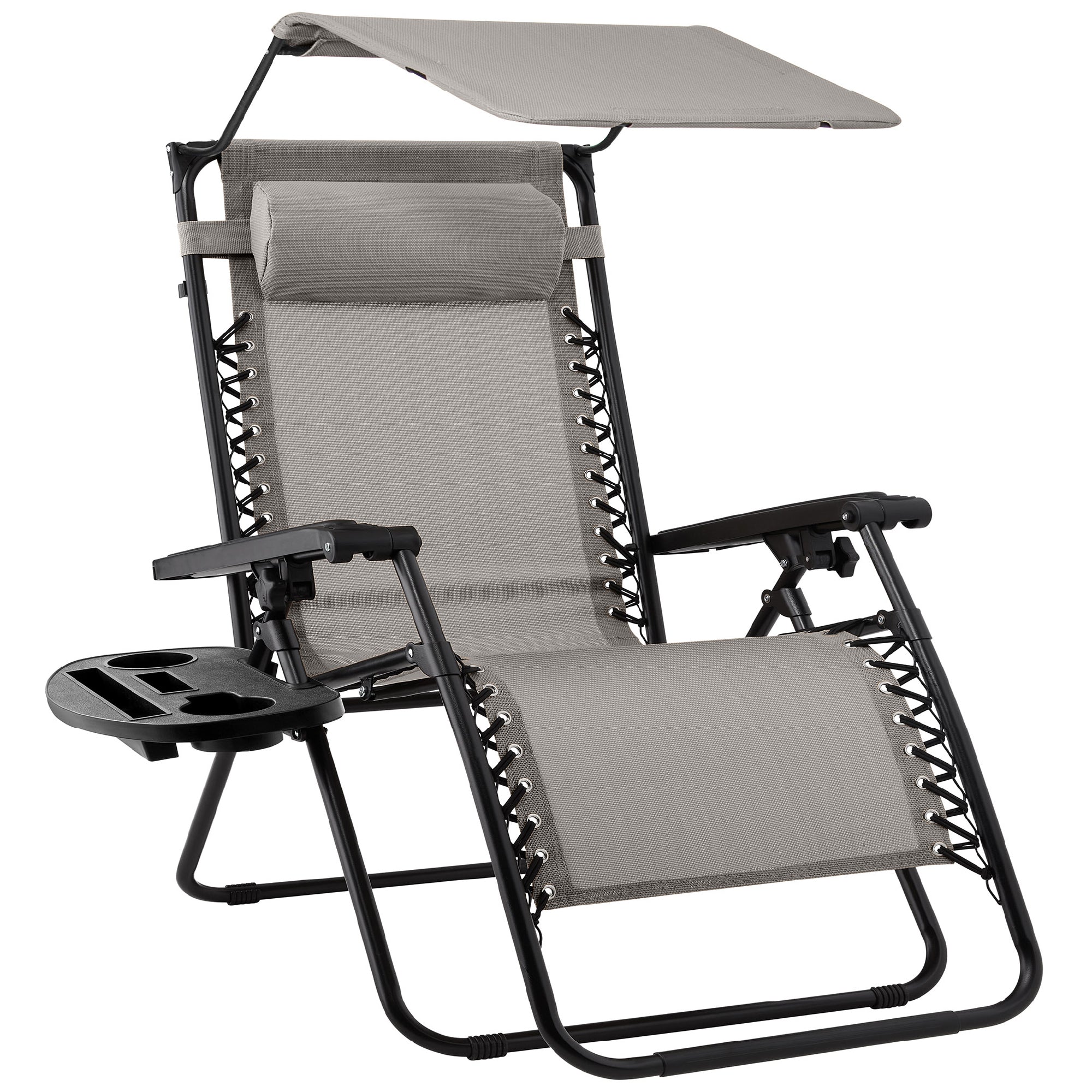 Foldable Zero-Gravity Patio Recliner with Canopy and Side Tray – The Ultimate Outdoor Lounge Chair