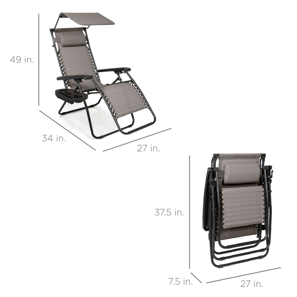 Foldable Zero-Gravity Patio Recliner with Canopy and Side Tray – The Ultimate Outdoor Lounge Chair