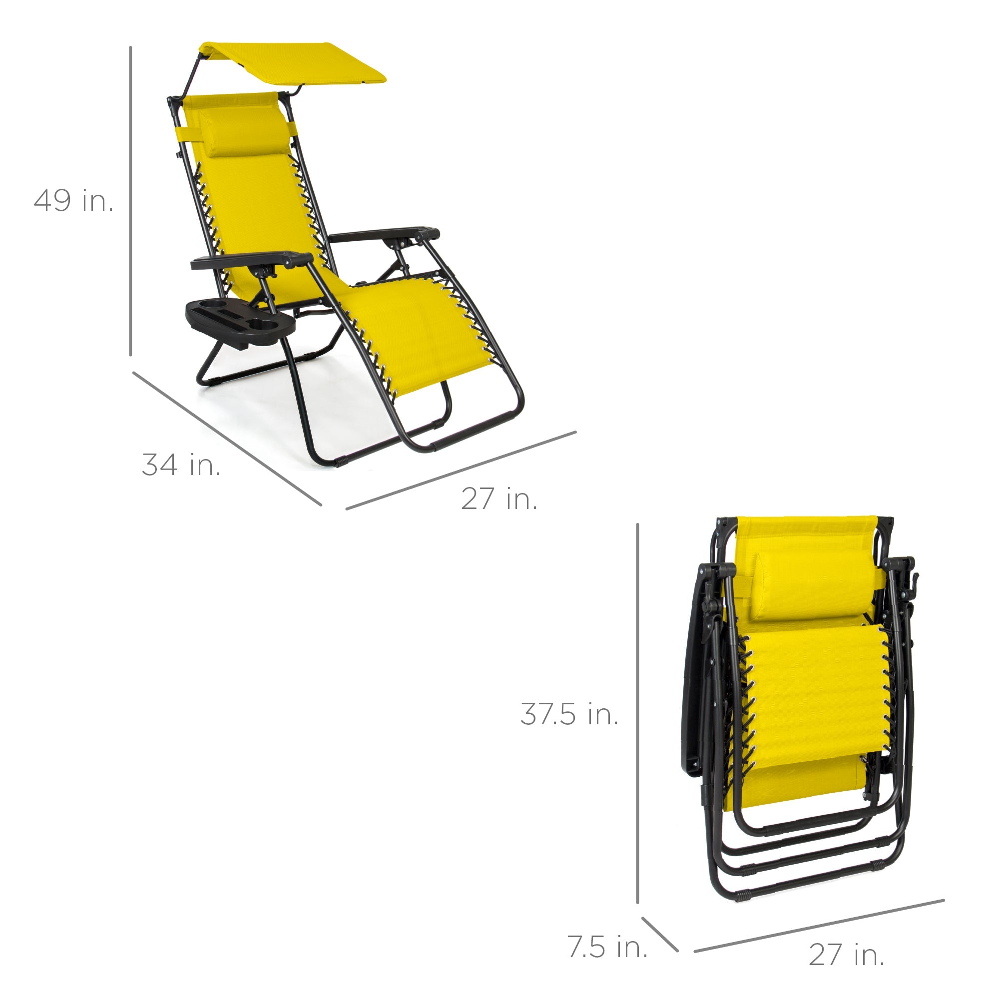 Foldable Zero-Gravity Patio Recliner with Canopy and Side Tray – The Ultimate Outdoor Lounge Chair