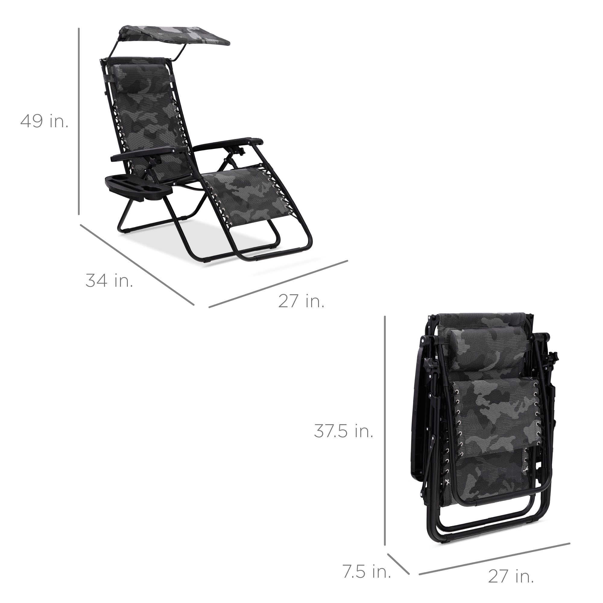 Foldable Zero-Gravity Patio Recliner with Canopy and Side Tray – The Ultimate Outdoor Lounge Chair