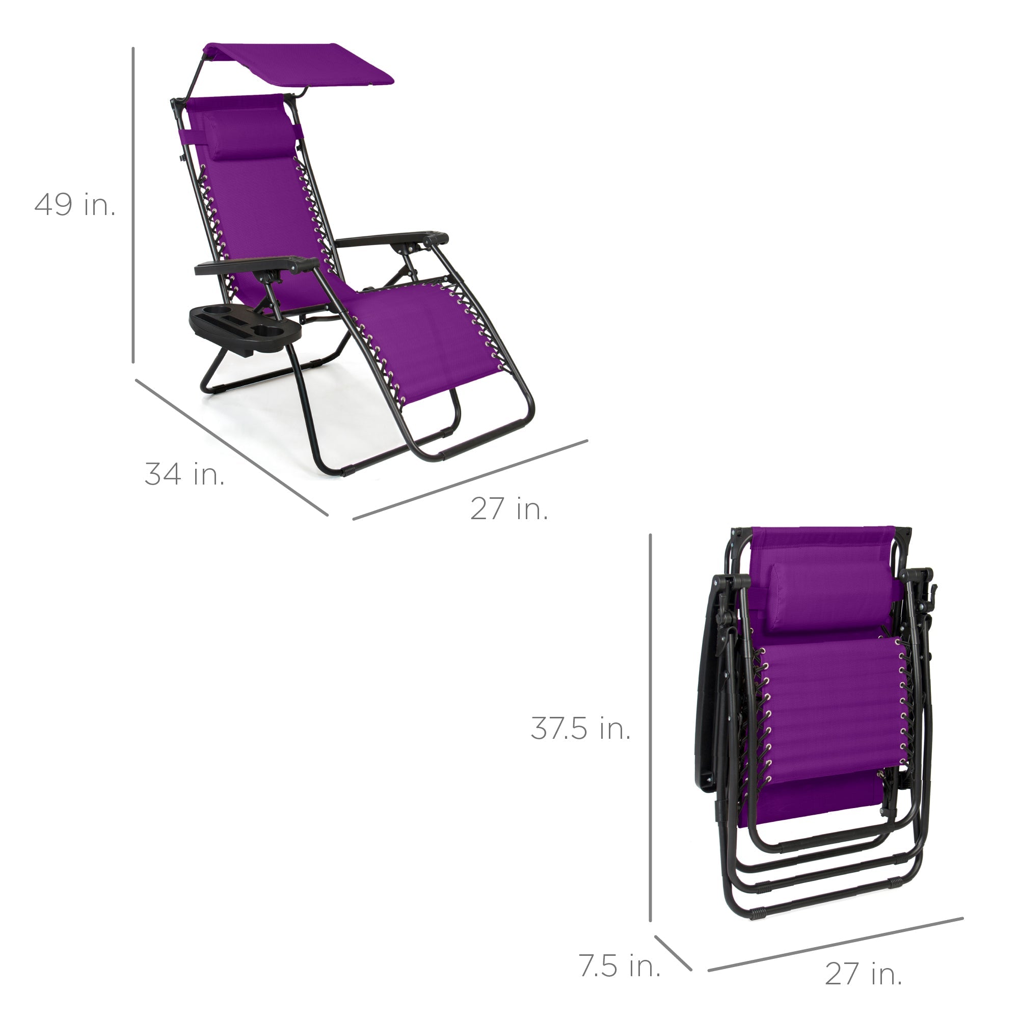 Foldable Zero-Gravity Patio Recliner with Canopy and Side Tray – The Ultimate Outdoor Lounge Chair