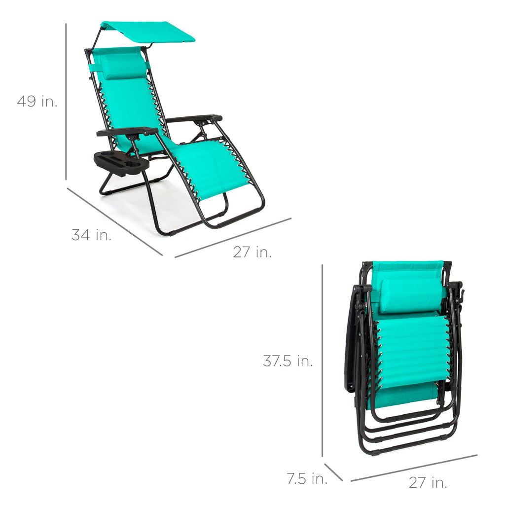Foldable Zero-Gravity Patio Recliner with Canopy and Side Tray – The Ultimate Outdoor Lounge Chair