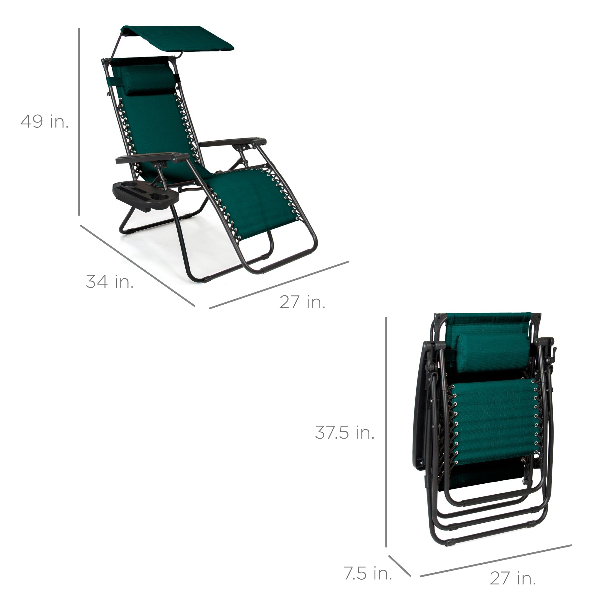 Foldable Zero-Gravity Patio Recliner with Canopy and Side Tray – The Ultimate Outdoor Lounge Chair