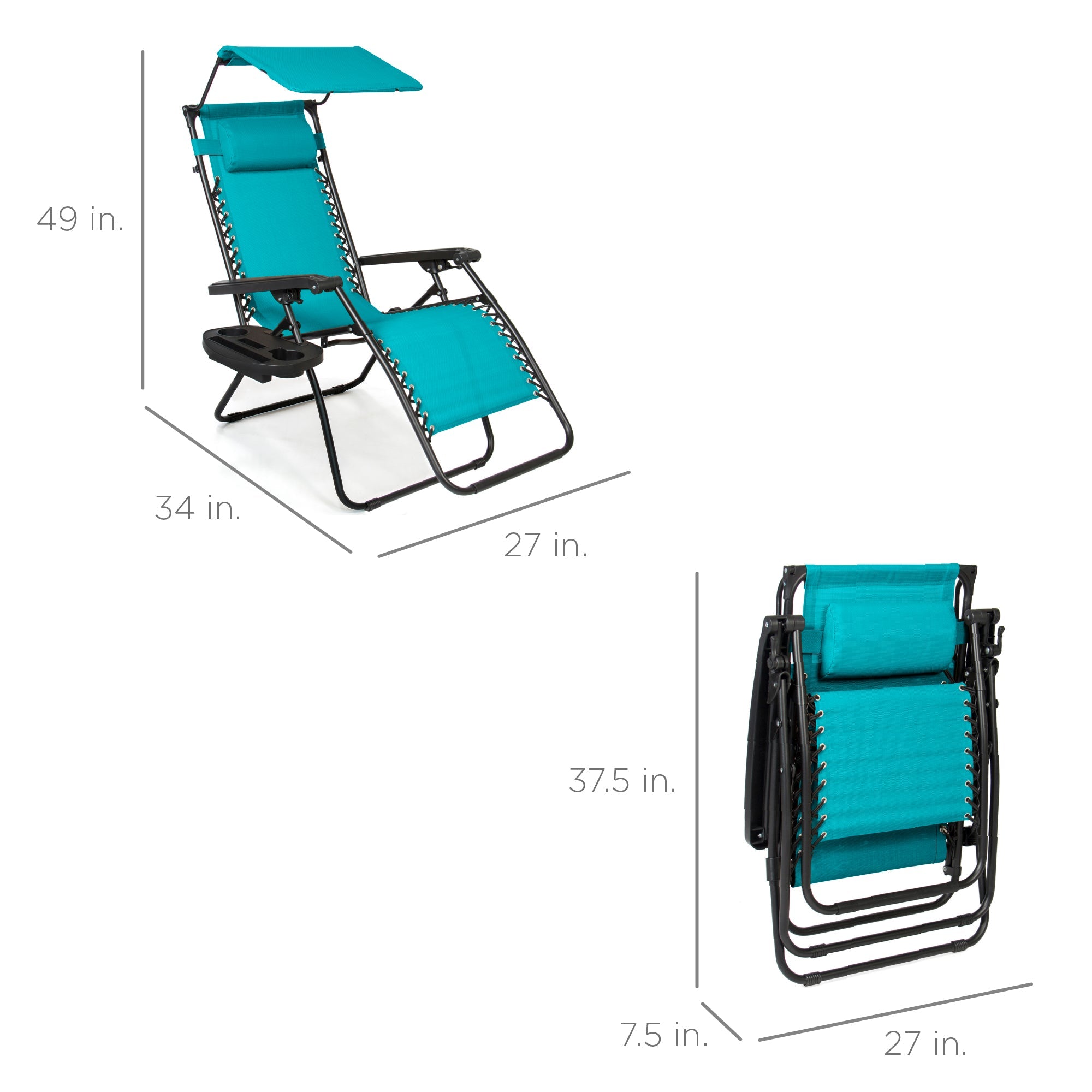 Foldable Zero-Gravity Patio Recliner with Canopy and Side Tray – The Ultimate Outdoor Lounge Chair