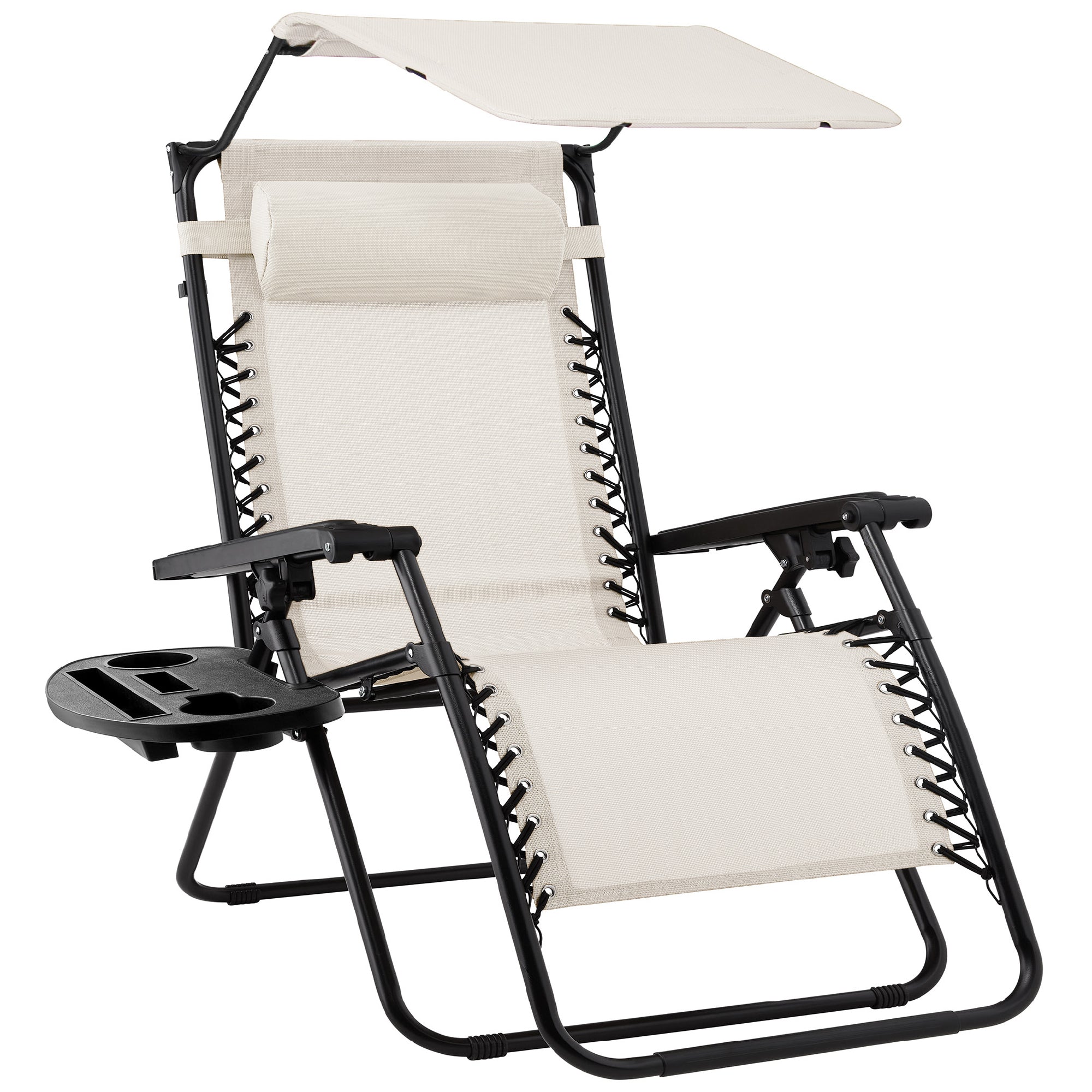 Foldable Zero-Gravity Patio Recliner with Canopy and Side Tray – The Ultimate Outdoor Lounge Chair