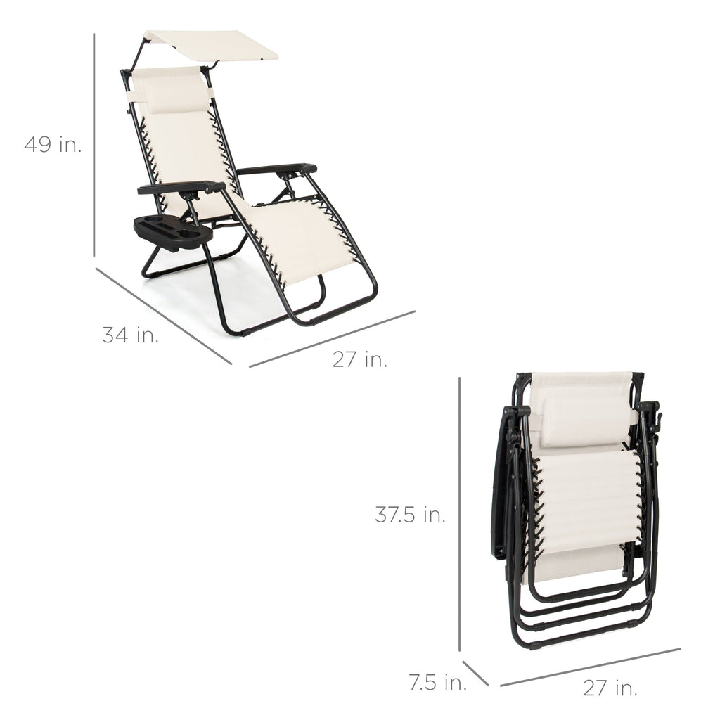 Foldable Zero-Gravity Patio Recliner with Canopy and Side Tray – The Ultimate Outdoor Lounge Chair