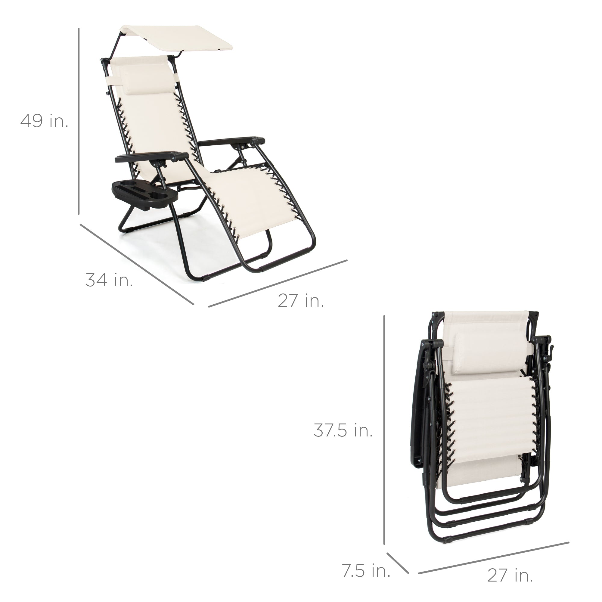 Foldable Zero-Gravity Patio Recliner with Canopy and Side Tray – The Ultimate Outdoor Lounge Chair