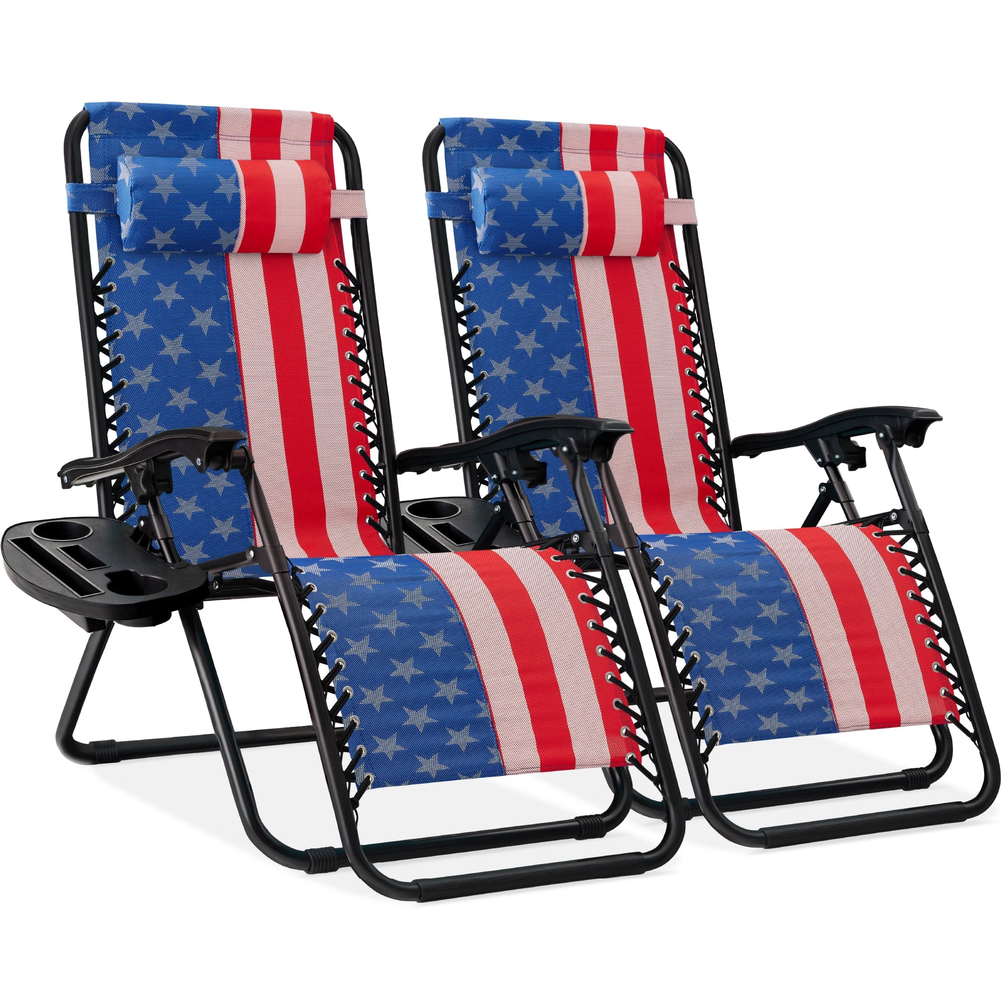 Pair of Adjustable Zero-Gravity Patio Recliners with Cup Holders
